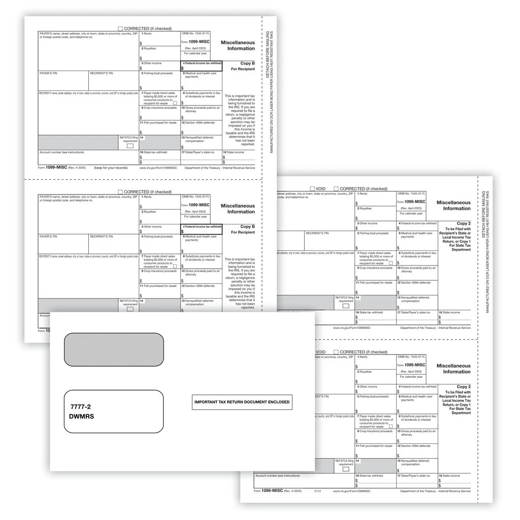 1099 MISC Set 3 Part 2 Up Electronic Filing With Envelopes W 