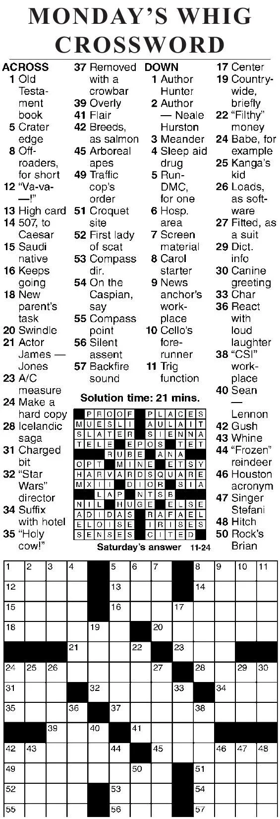 Printable Sheffer Crossword Puzzle For Today