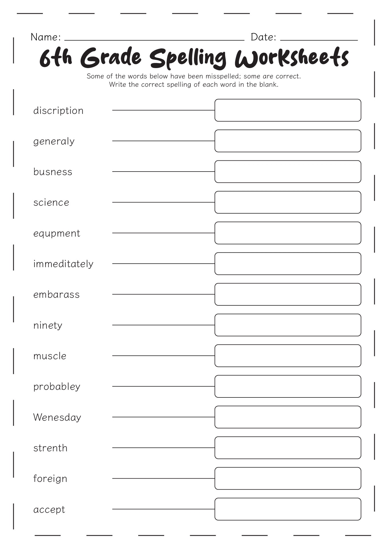 Free Printable Spelling Worksheets Grade 6