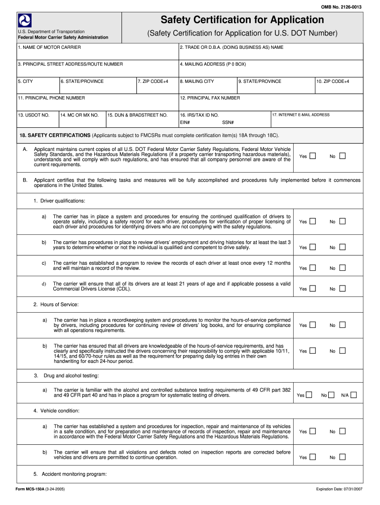 Mcs 150 Printable Form Free