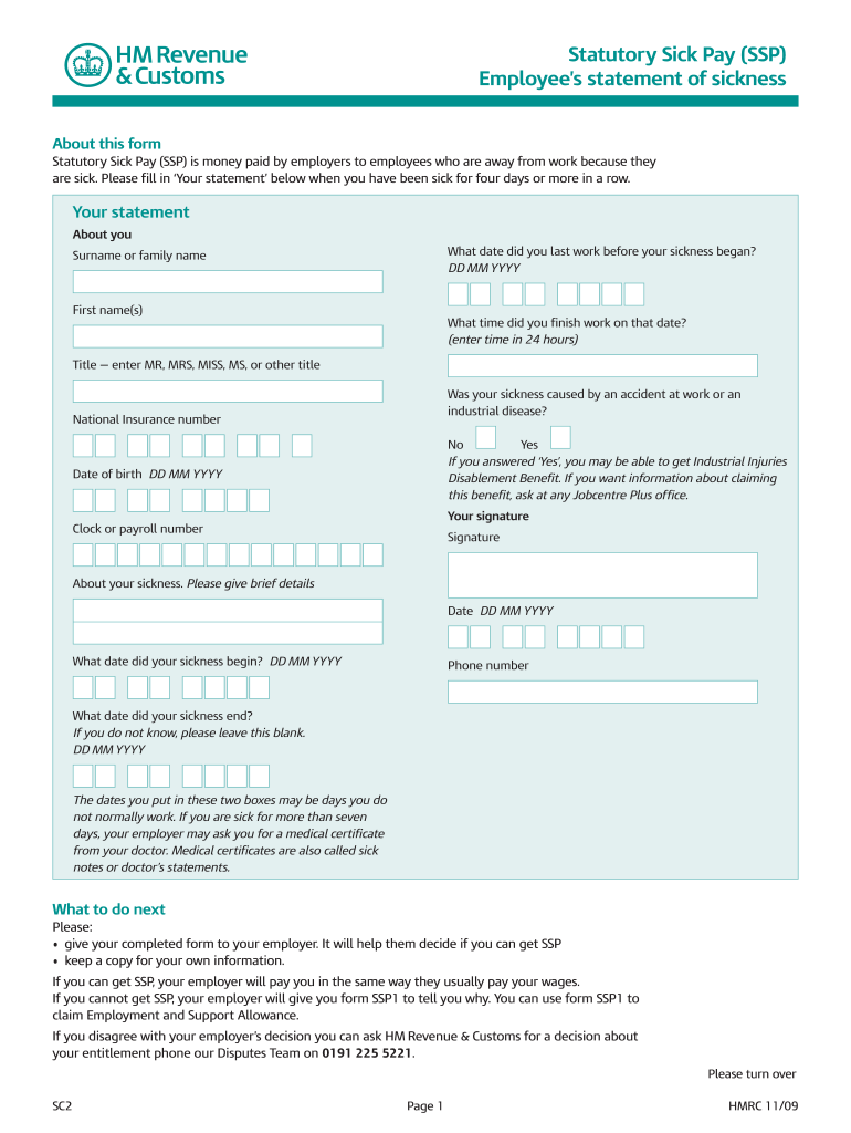 2009 Form UK HMRC SC2 Fill Online Printable Fillable Blank 