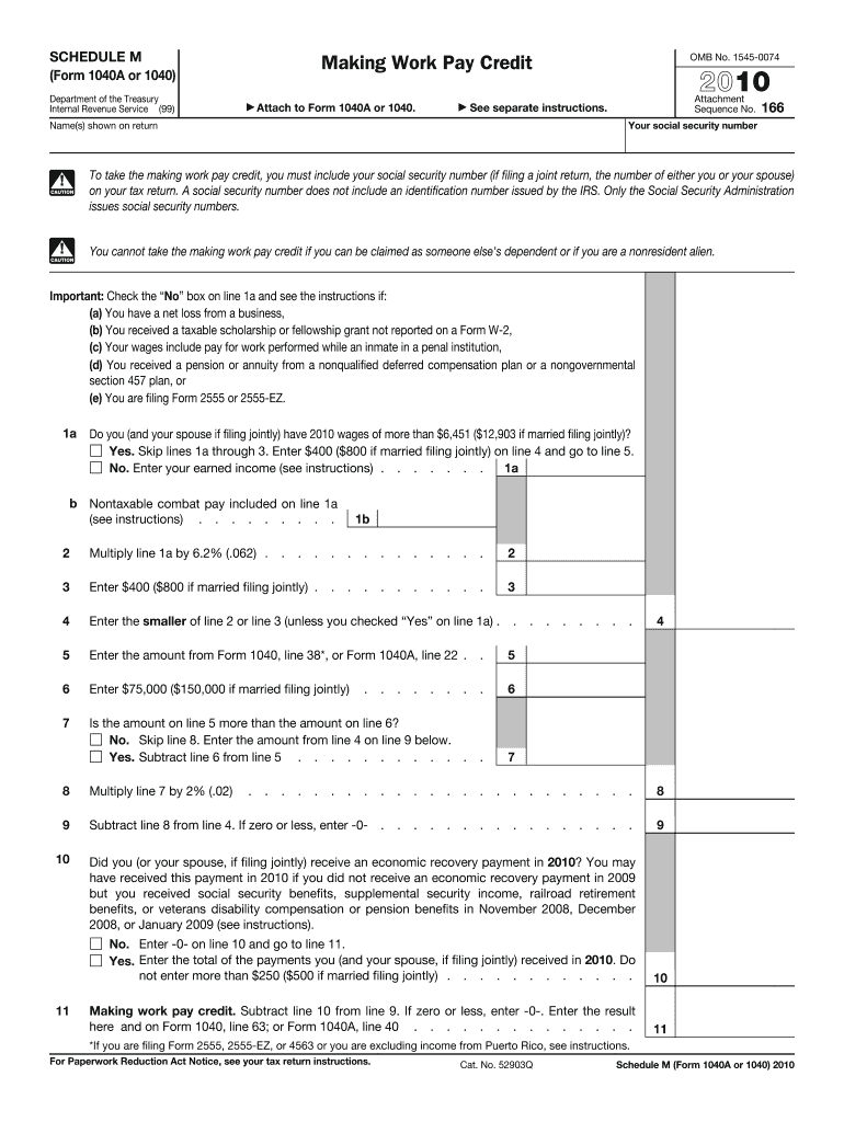 2010 2025 Form IRS 1040 1040A Schedule M Fill Online Printable 