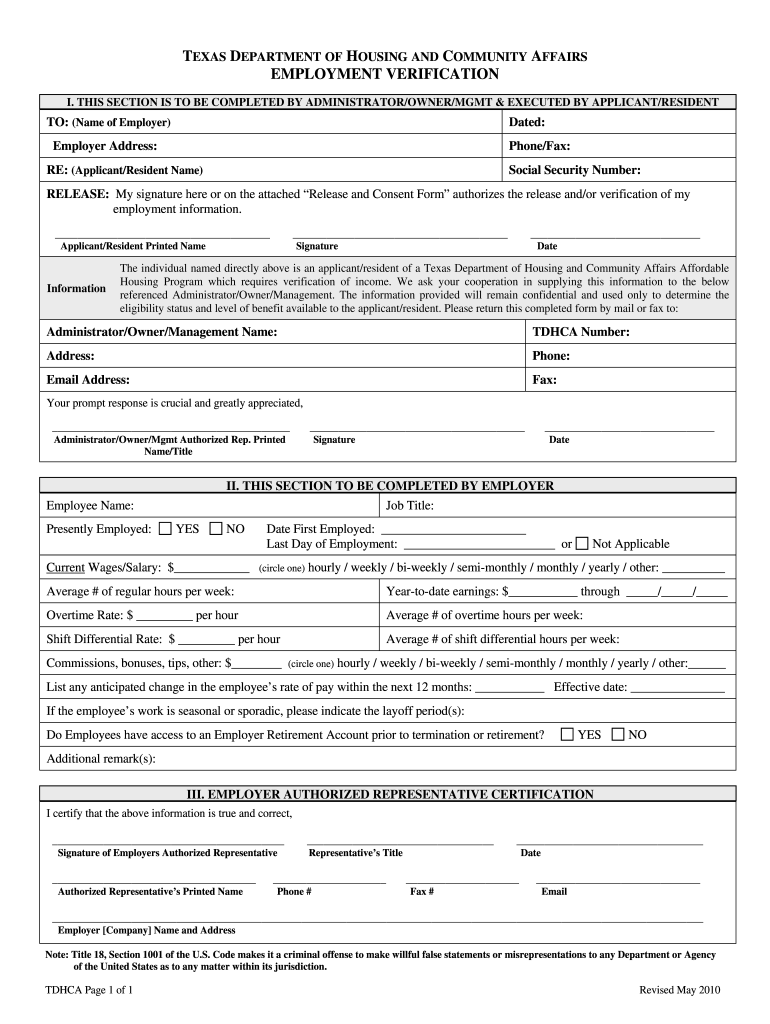 Hhsc Form 1028 - Employment Verification Form