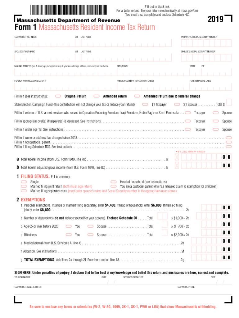 2019 MA Form 1 Fill Online Printable Fillable Blank PdfFiller
