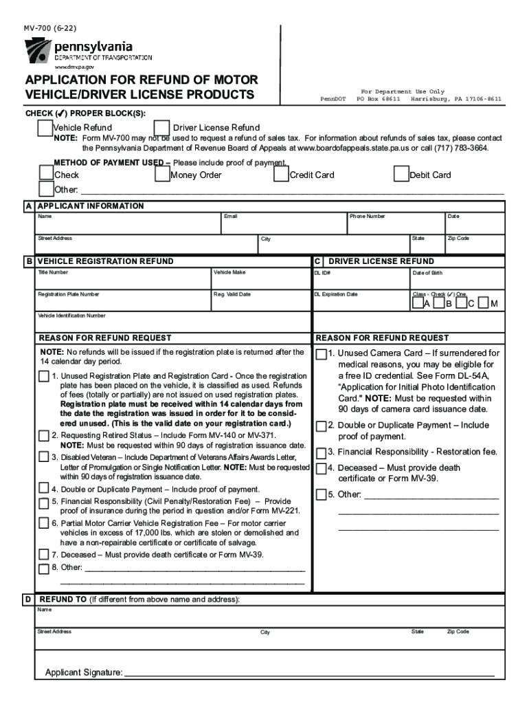 2022 2025 Form PA MV 700 Fill Online Printable Fillable Blank 