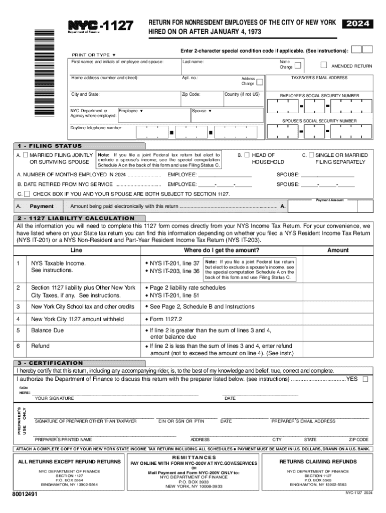 2024 Form NY NYC 1127 Fill Online Printable Fillable Blank 