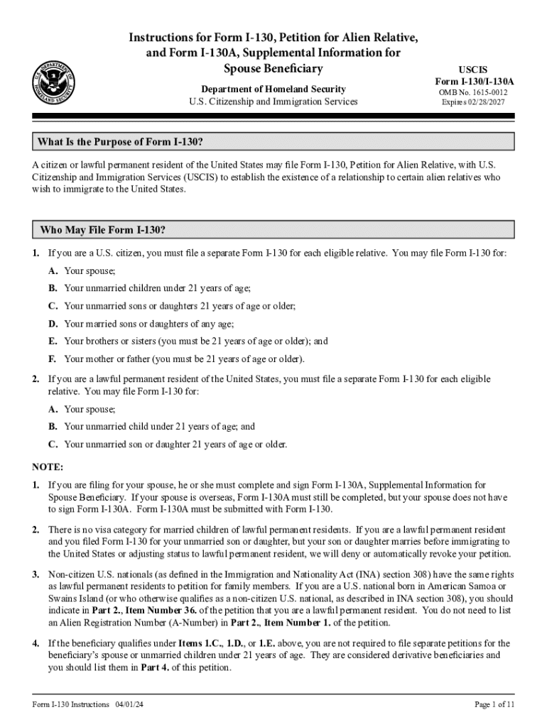 2024 Form USCIS I 130 Instructions Fill Online Printable 