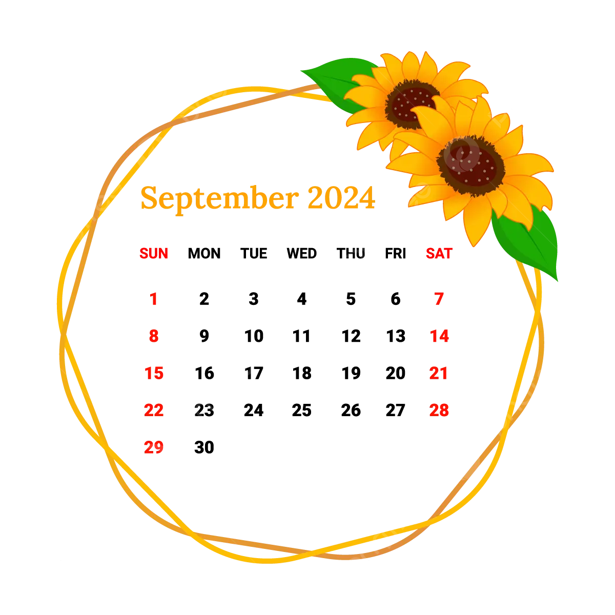 2024 September Month Calendar With Flower Frame Design Vector 