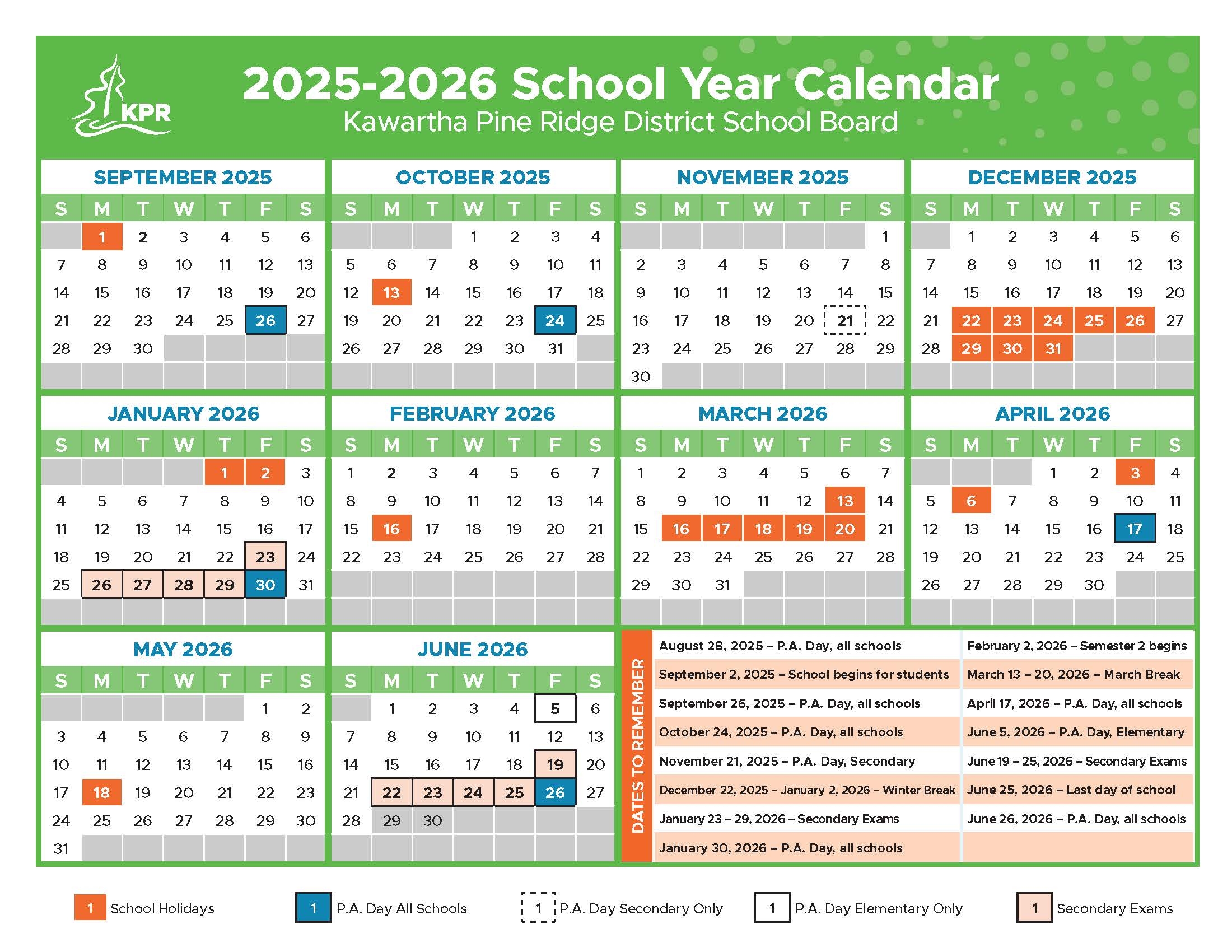 School Year Calendar 2026-26 Printable