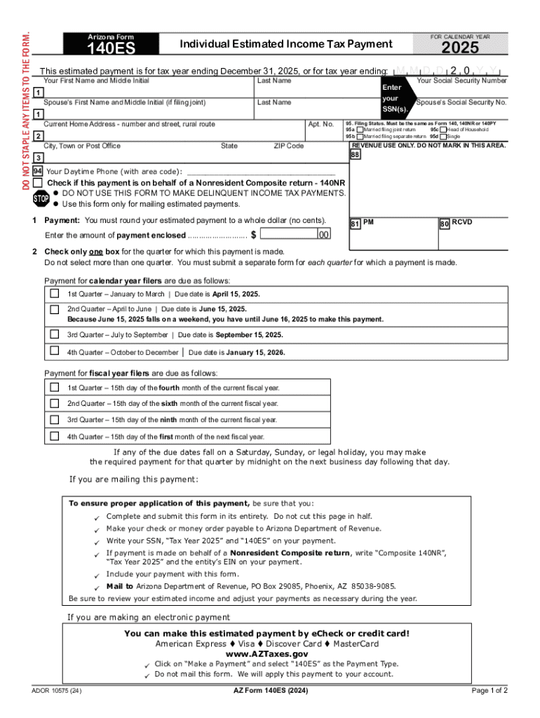 2025 Form AZ DoR 140ES Fill Online Printable Fillable Blank 