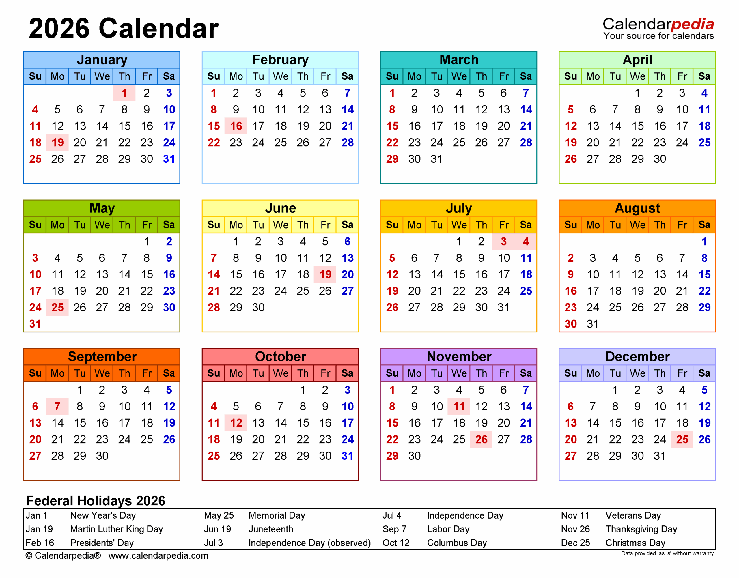 Yearly Printable Calendar 2026 December