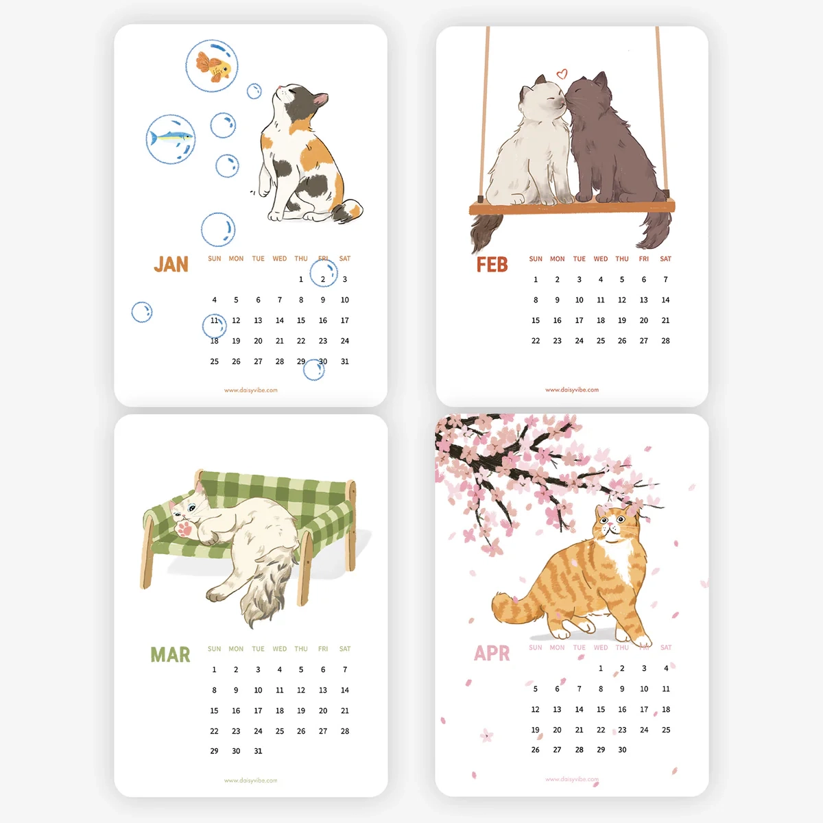 2026 CAT Calendars Daisy Vibe