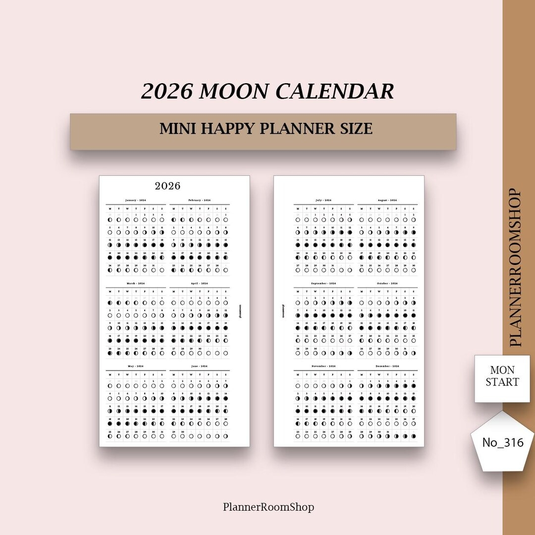 2026 Dated Moon Calendar Printable Inserts Moon Phase Calendar 