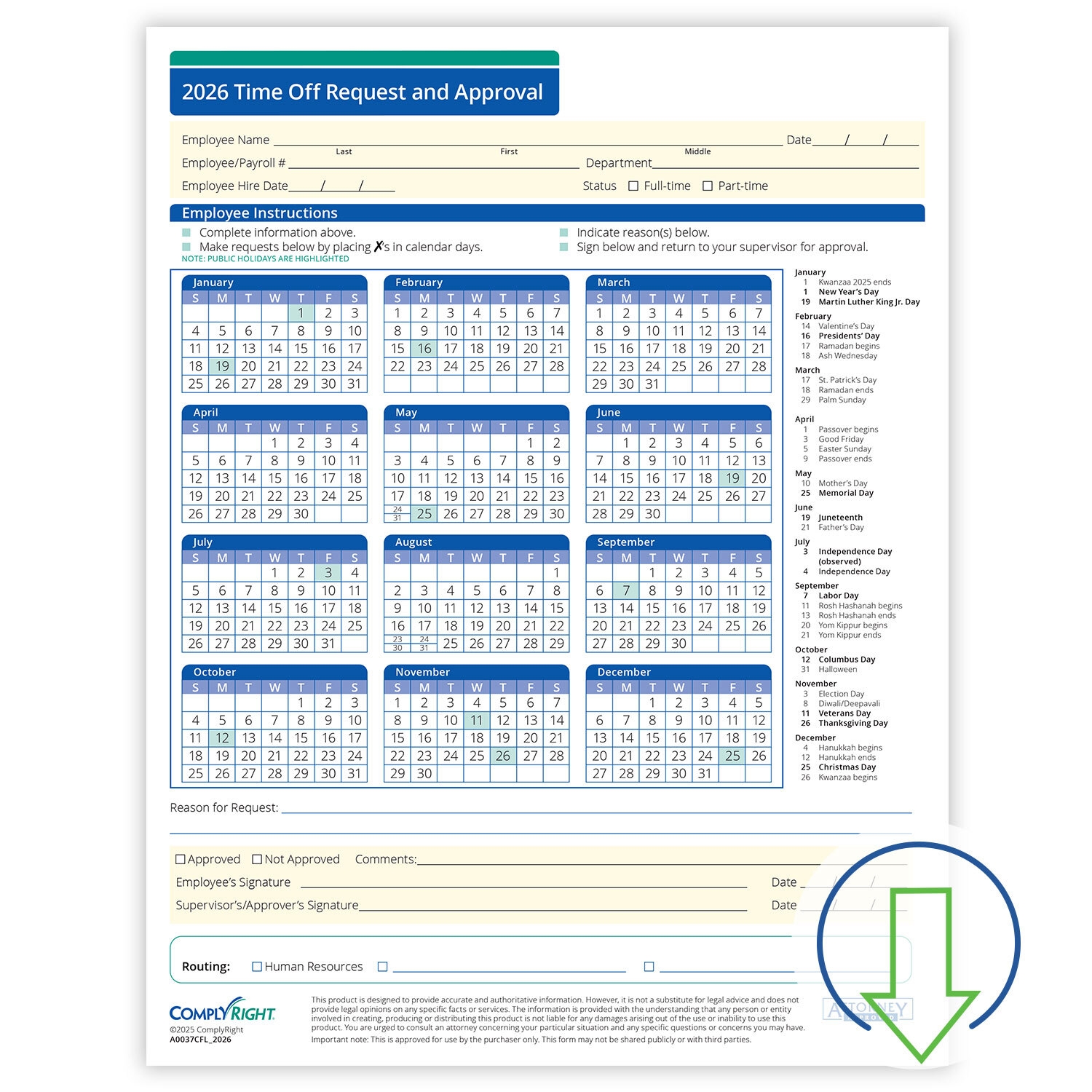 2026 Downloadable Time Off Request And Approval Form HRdirect