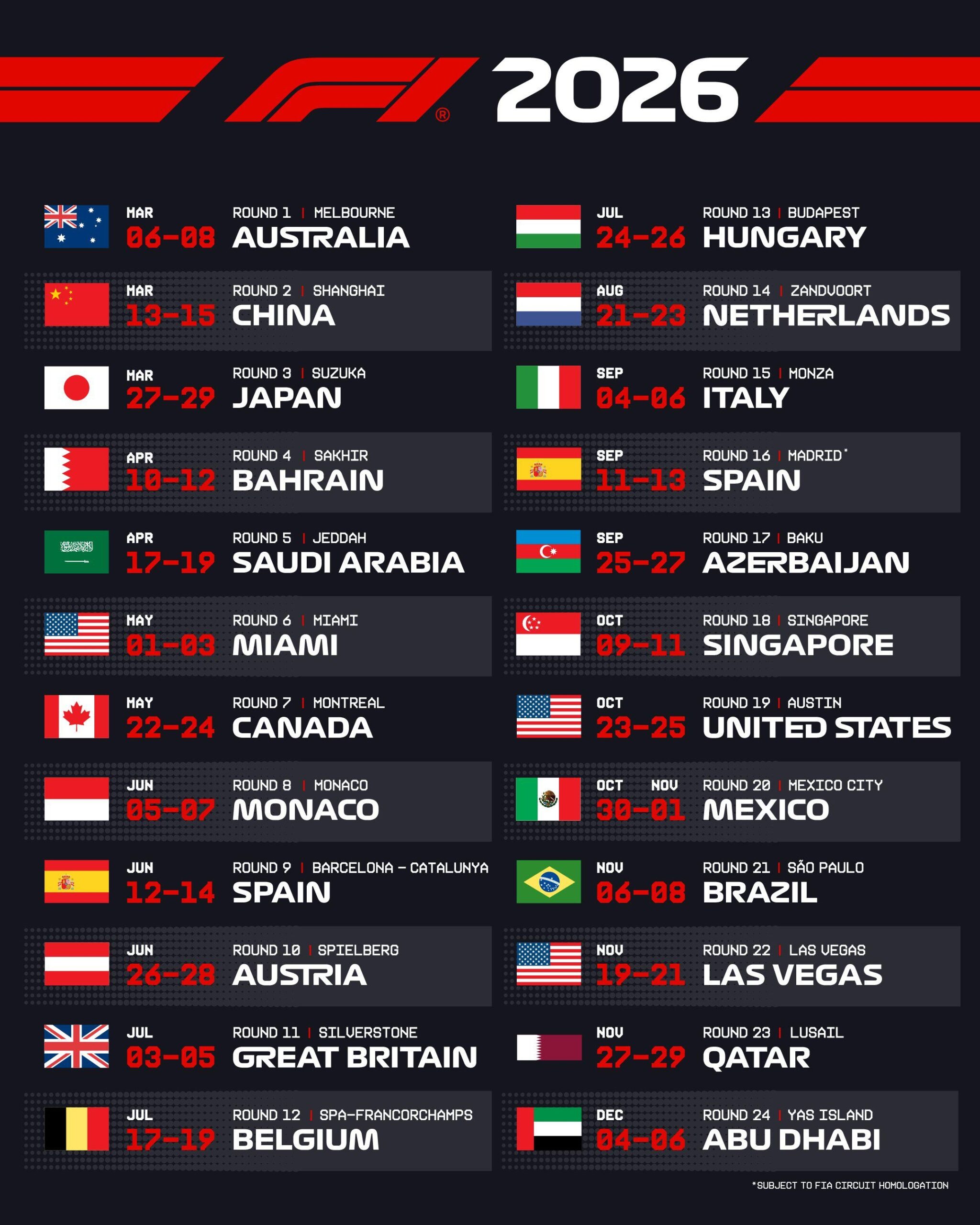 2026 F1 Calendar R formula1