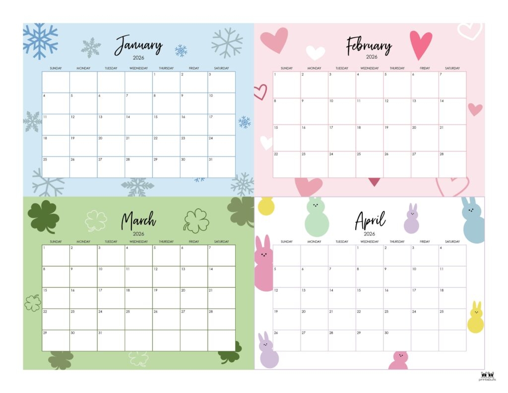 2026 Four Month Calendars 31 FREE Printables Printabulls