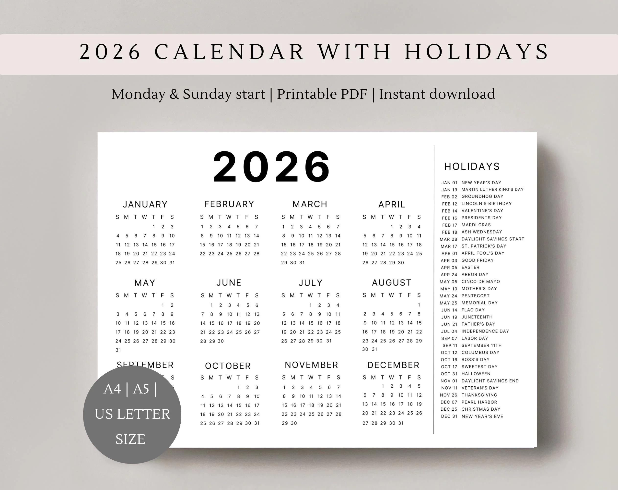 Calendar Holidays For 2026