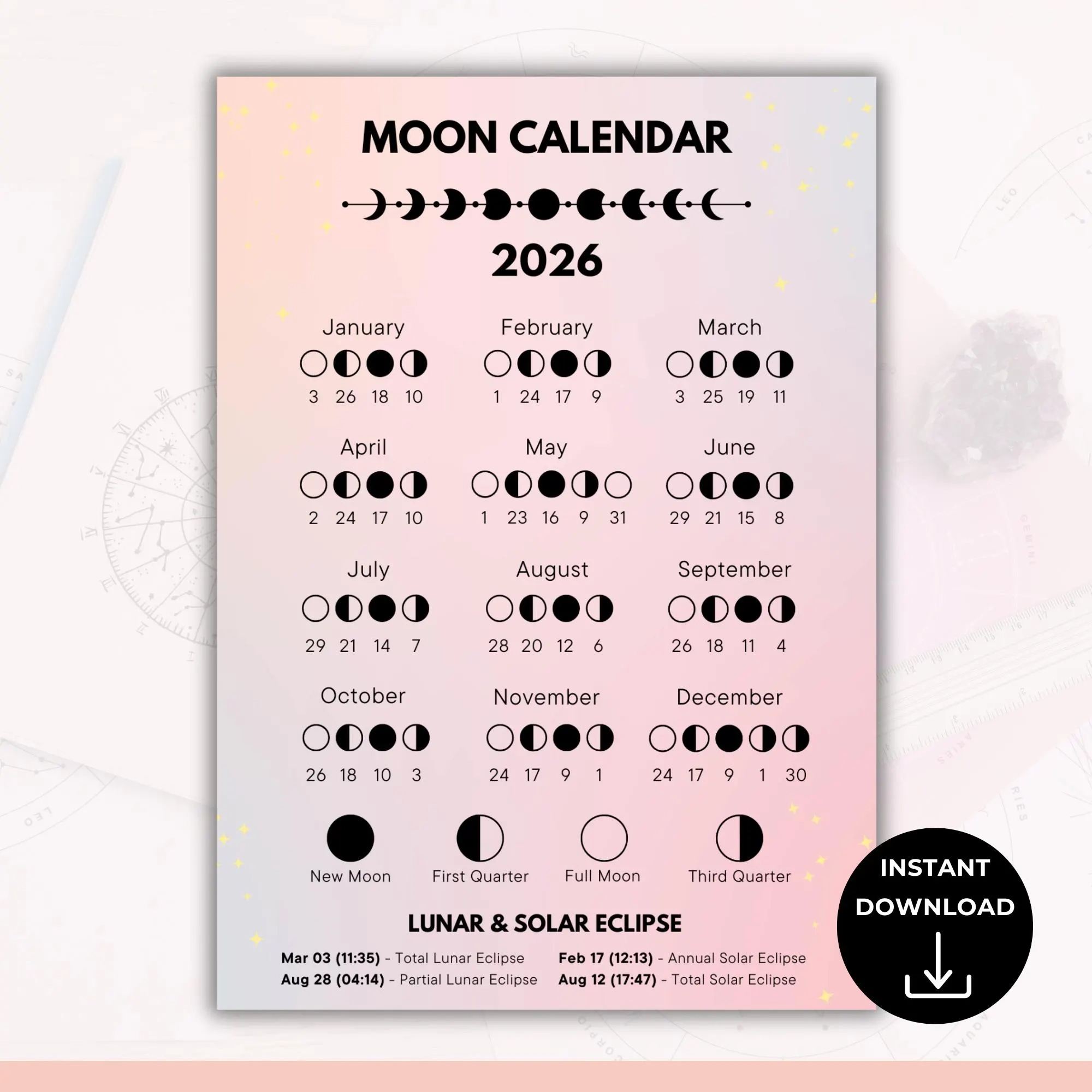 Lunar Calendar 2026 Printable