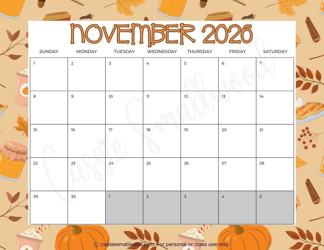 2026 November Calendar School Academic Calendar