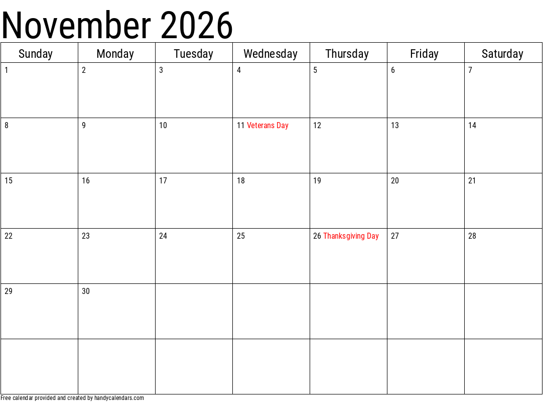 Printable Calendar Daily November 2026
