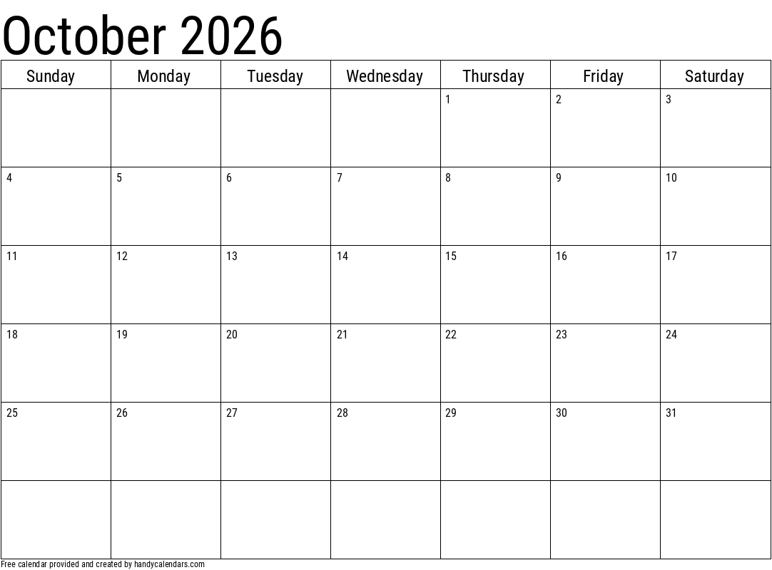 2026 Printable Calendar By Month October