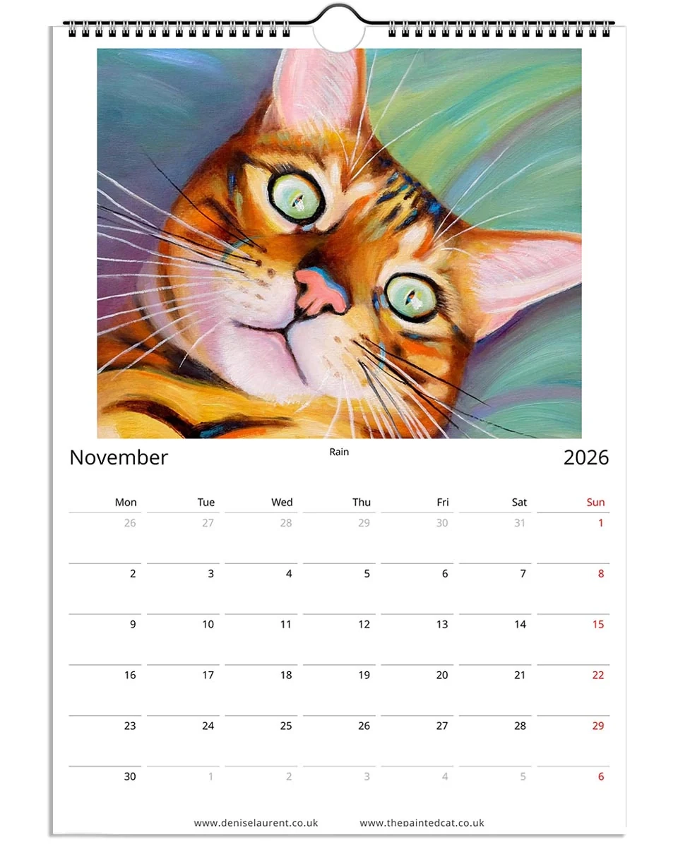 2026 Painted Cat Wall Art Calendar Denise Laurent Art