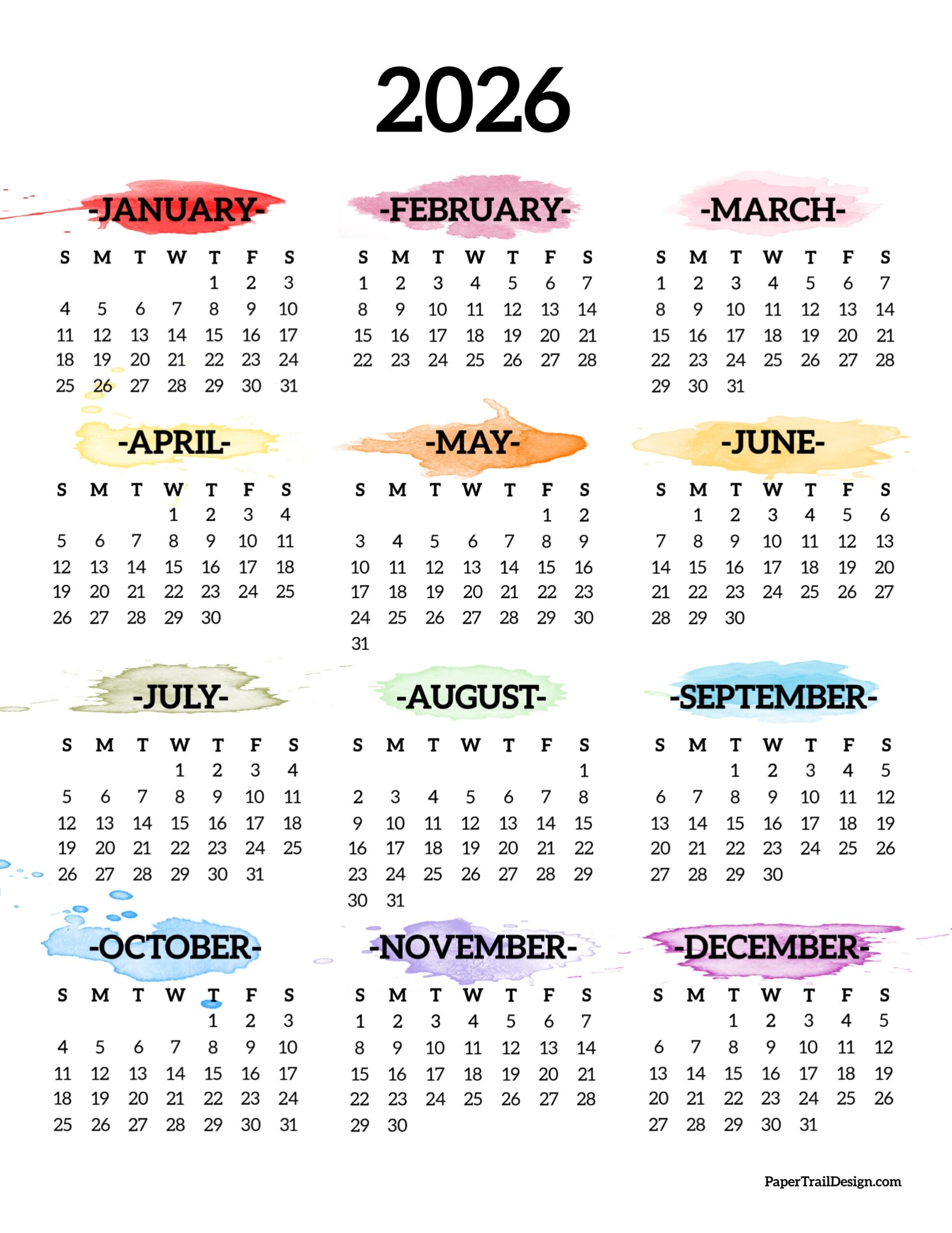 Free Printable Coloring Calendar 2026