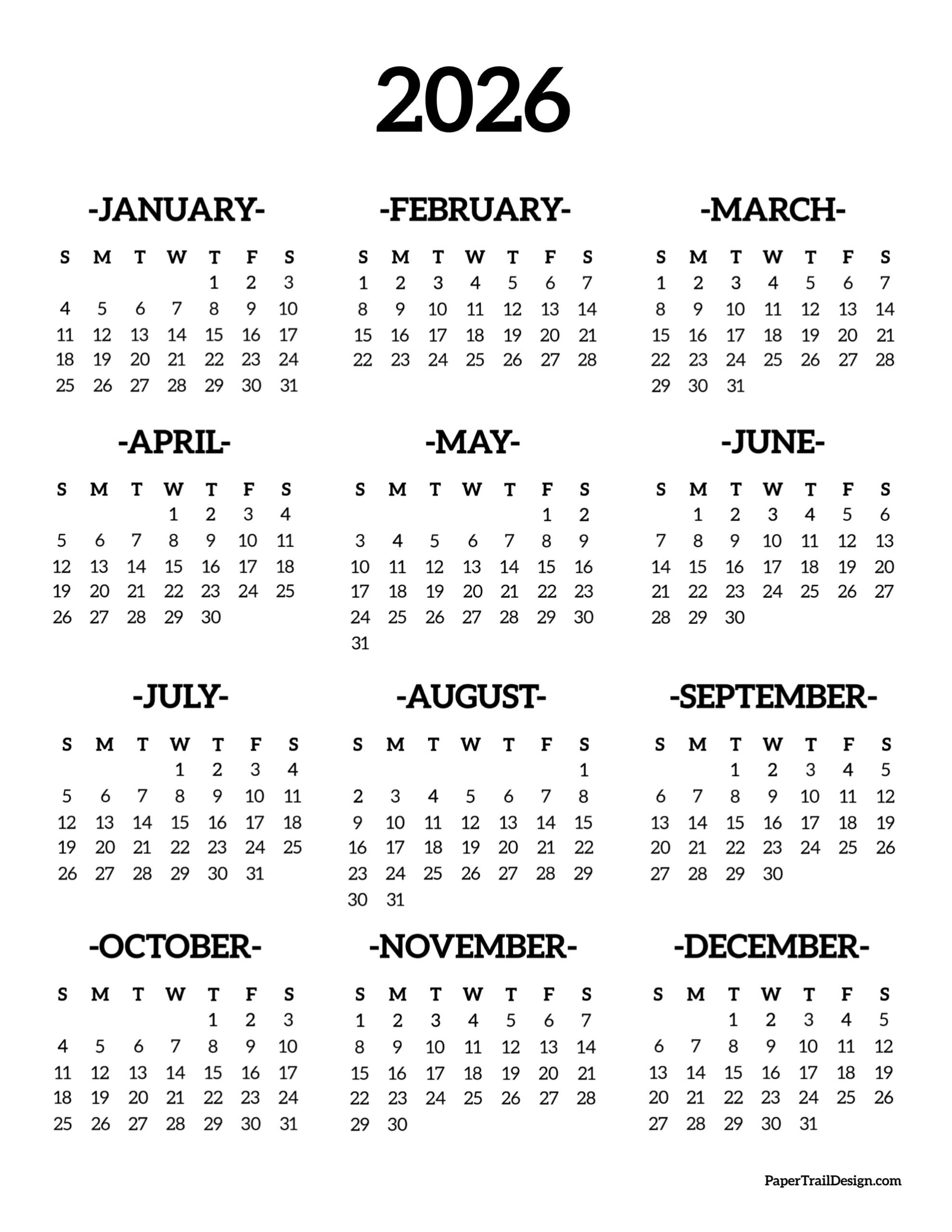 December 2026 Printable Calendar Waterproof