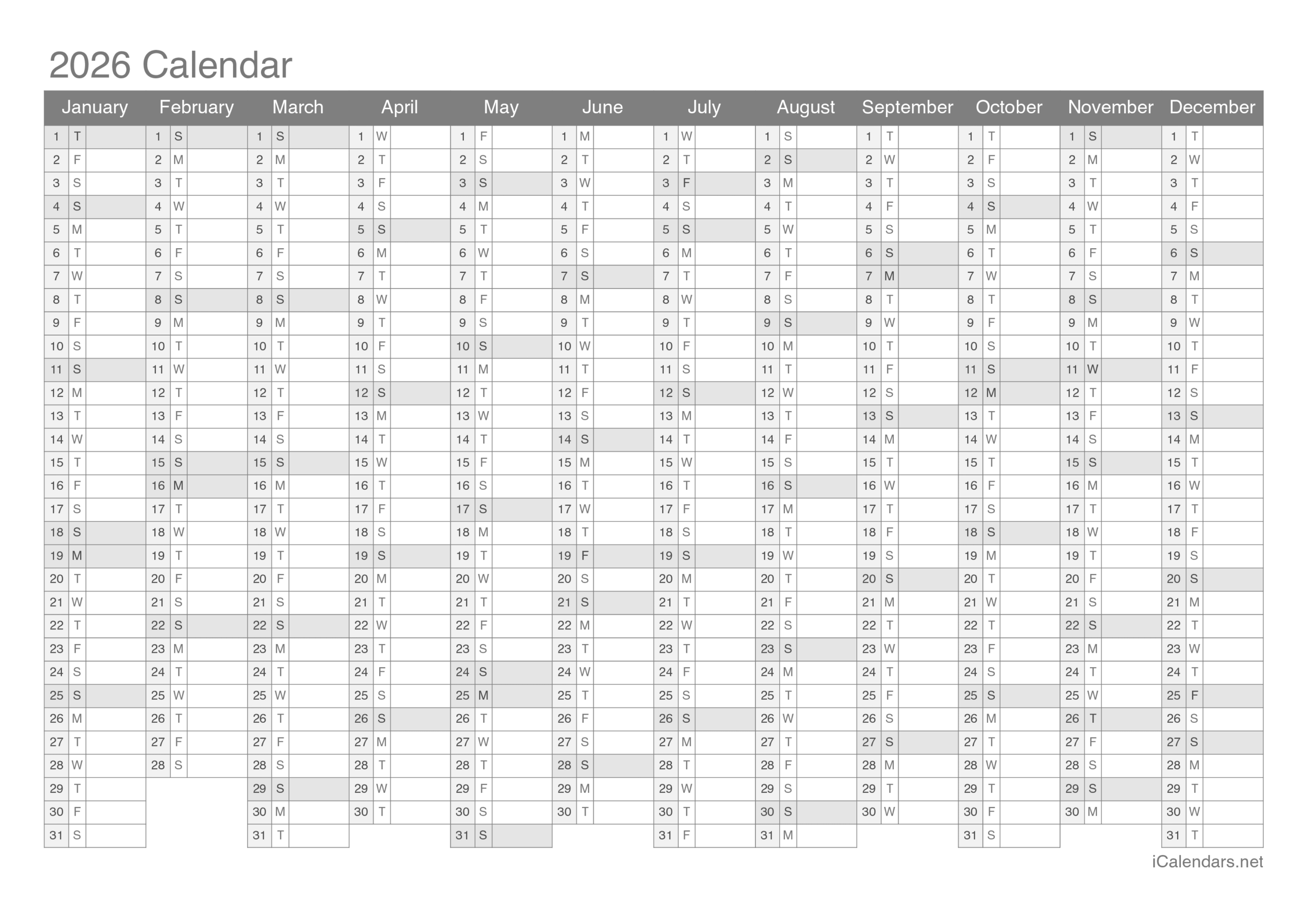 Blank Calendars For 2026