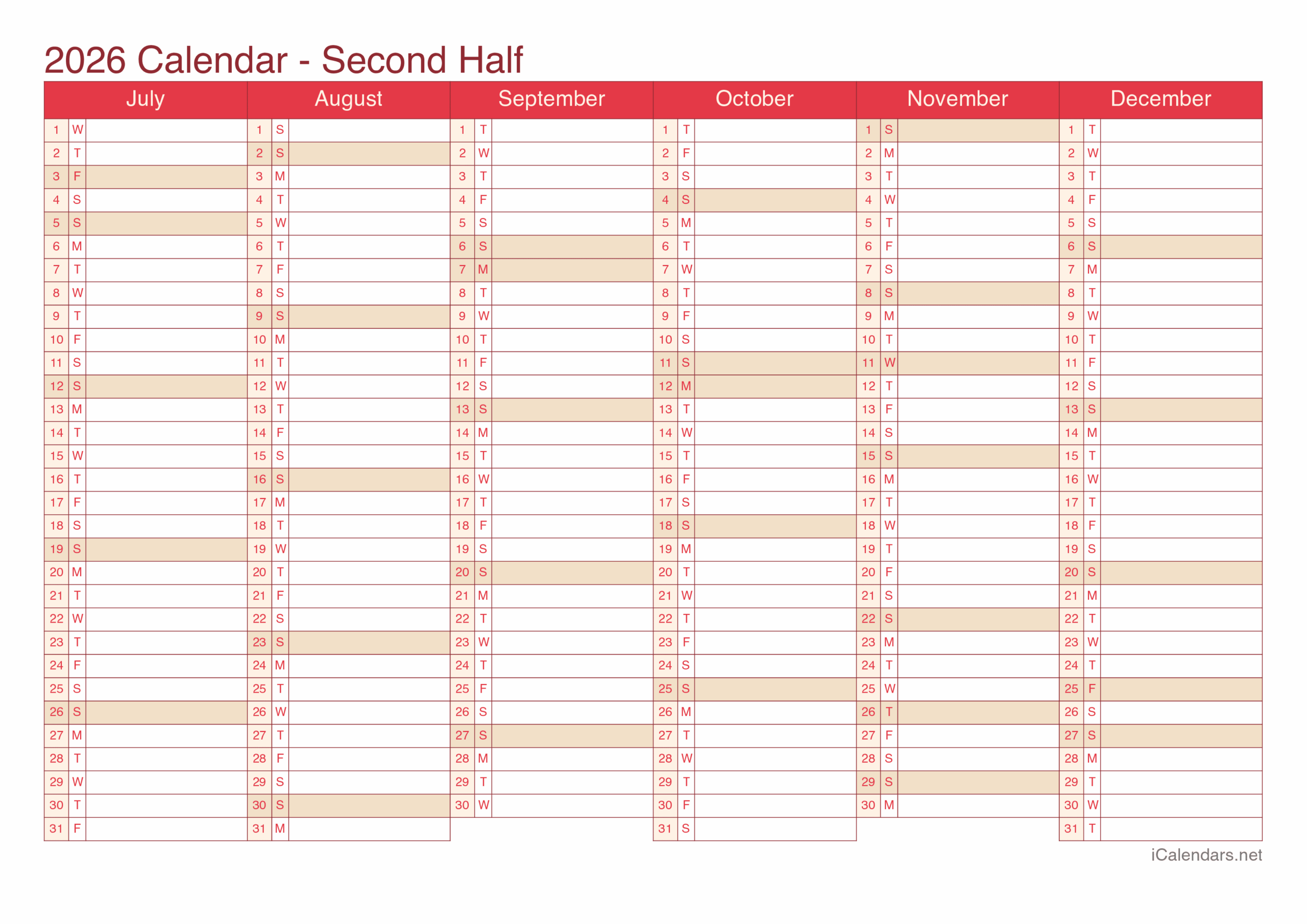 2026 Printable Calendar PDF Or Excel