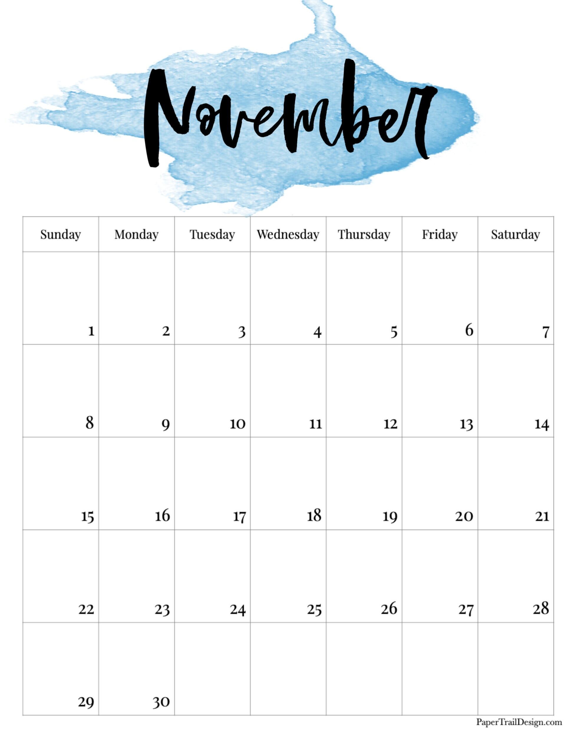 2026 Printable Calendar Watercolor Paper Trail Design