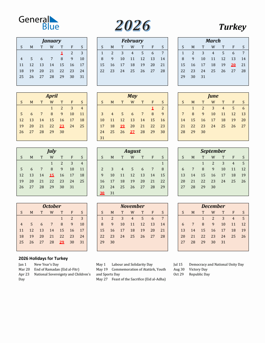2026 Turkey Calendar