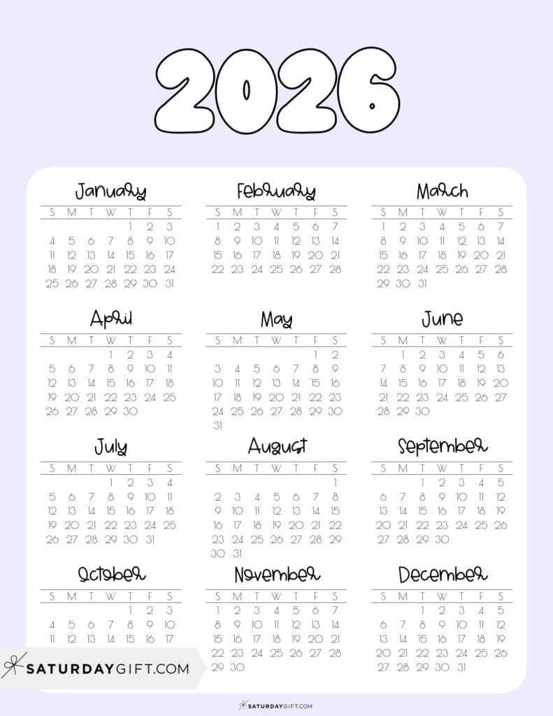 2026 Yearly Calendars 35 Free Printables