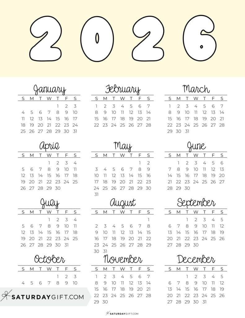 Printable Calendar 2026 Yearly