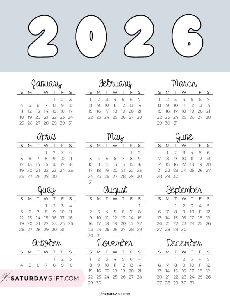 2026 Yearly Calendars 35 Free Printables