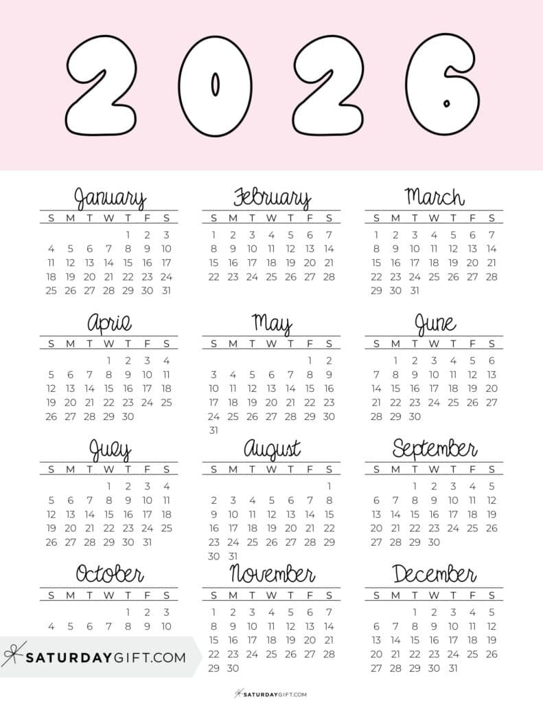 Yearly Blank Calendar 2026