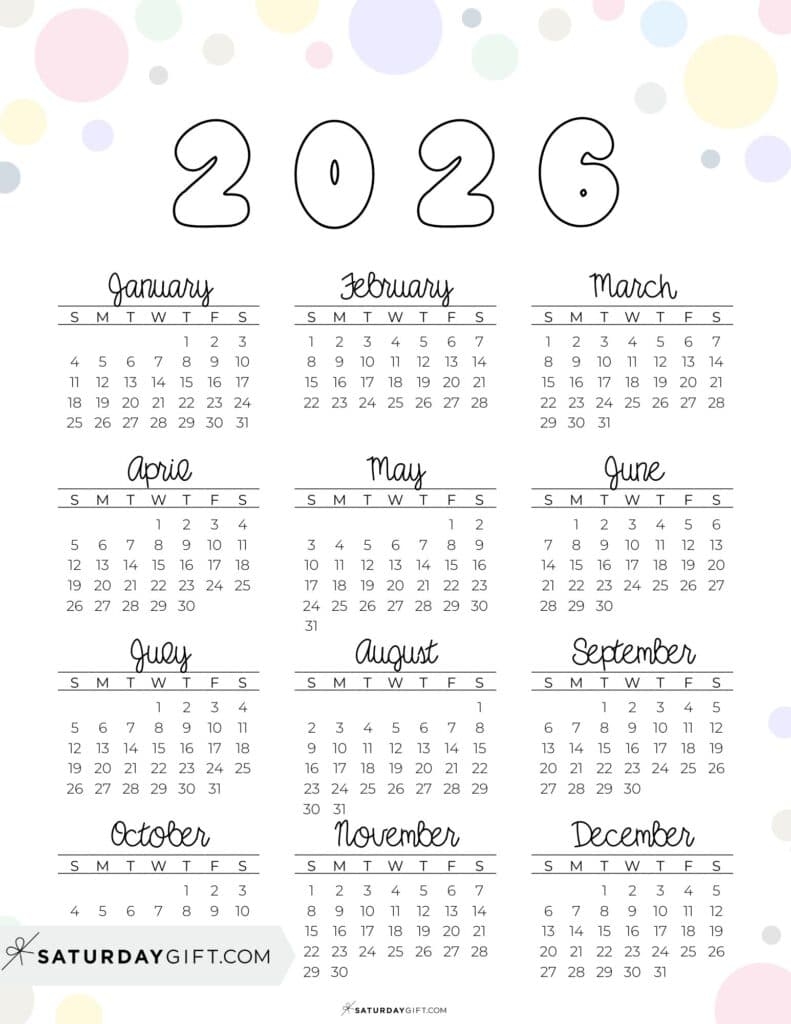 Free Printable 2026 Calendars