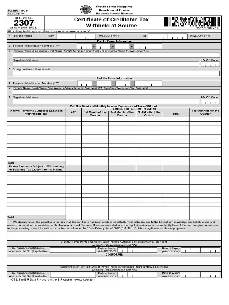2307 New Format PDF Withholding Tax Payments
