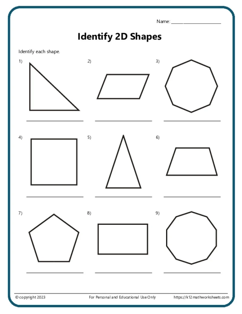 2D Shapes Worksheets