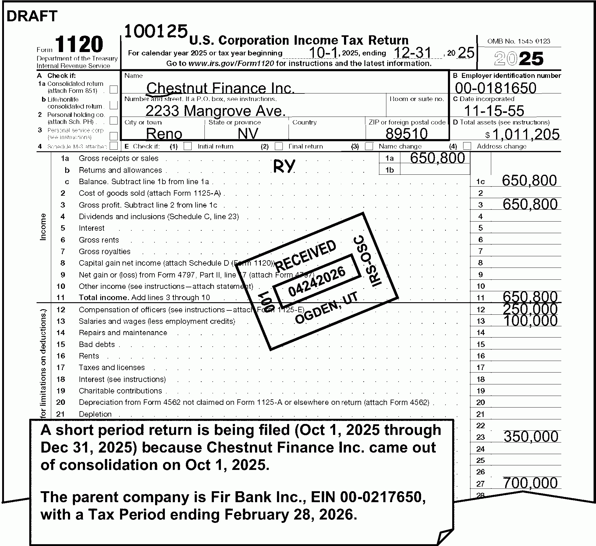 Irs Form 1120-H 2026