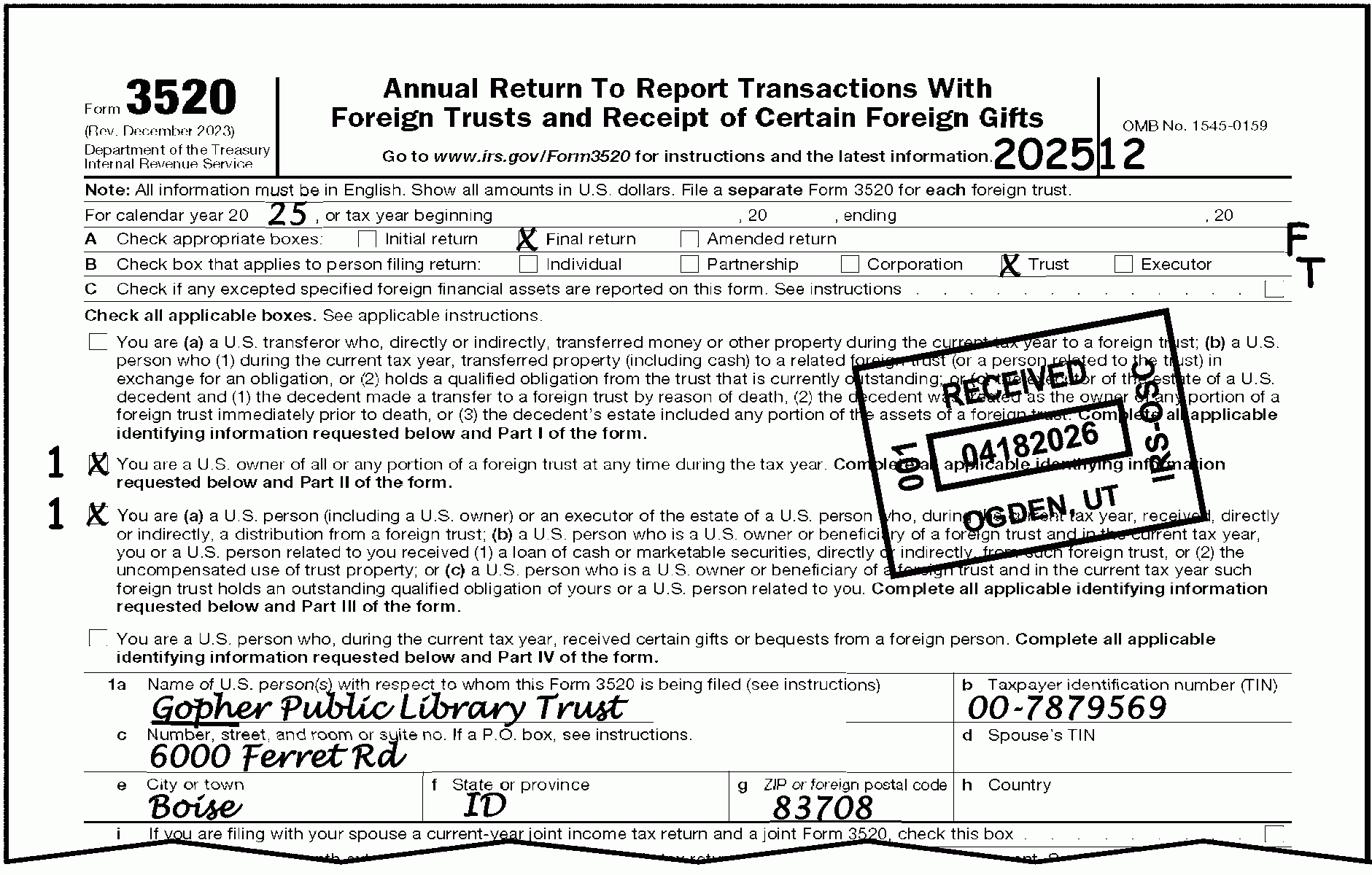 Irs Form 3520 Instructions