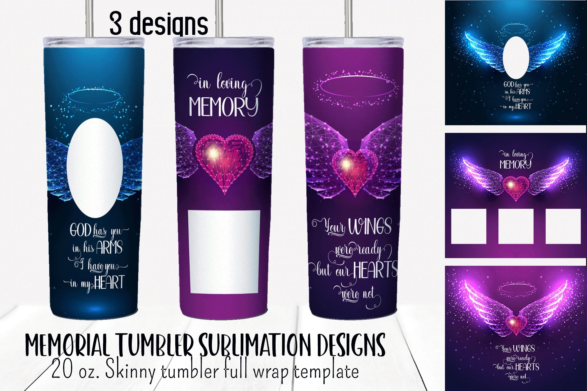 3 Memorial Photo Tumbler Sublimation Designs Memorial Quotes 