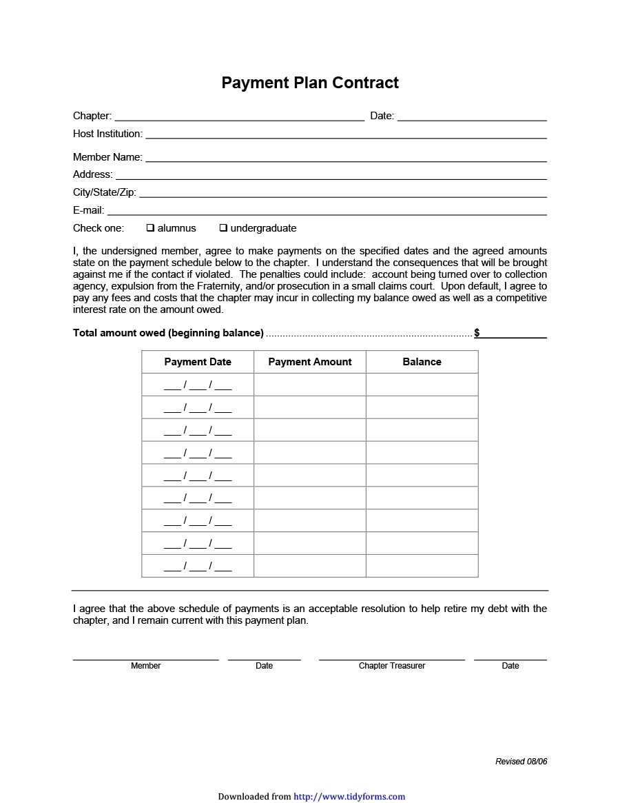 Printable Payment Plan Template