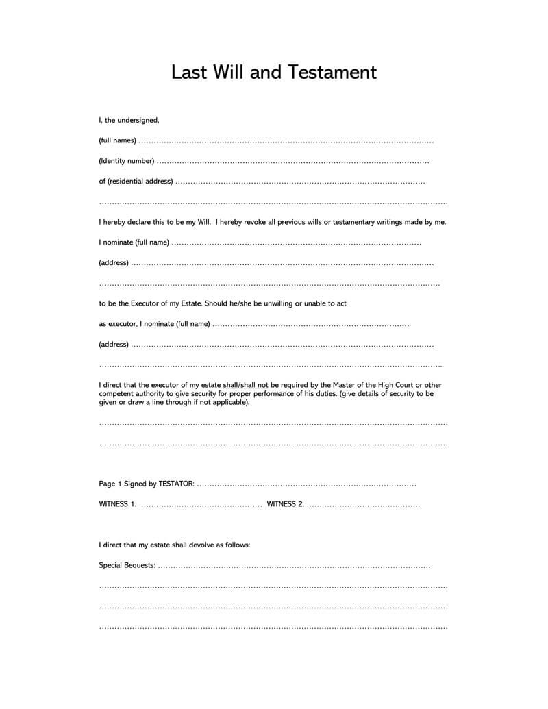 35 Free Blank Last Will And Testament Forms Word PDF 