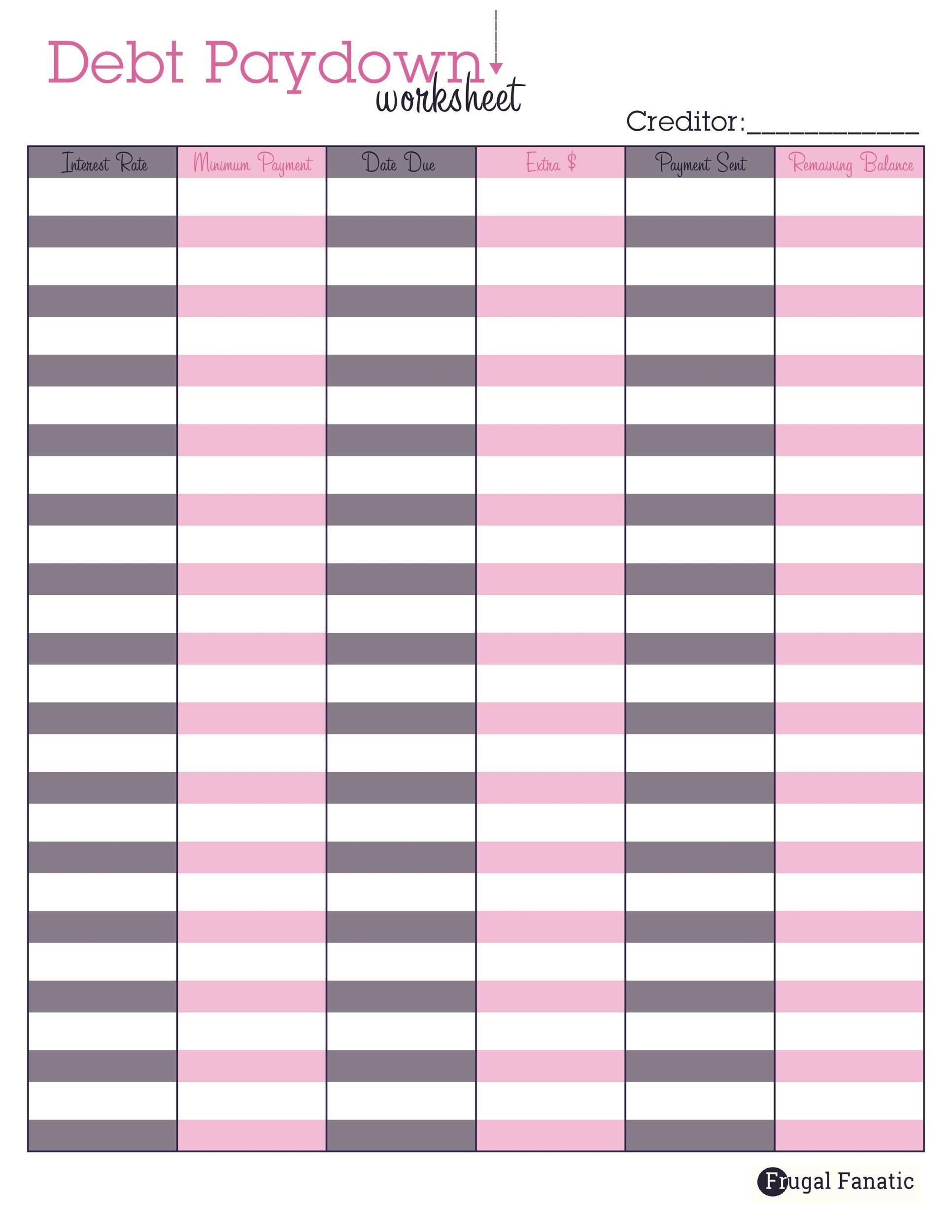 Debt Snowball Worksheet Free Printable