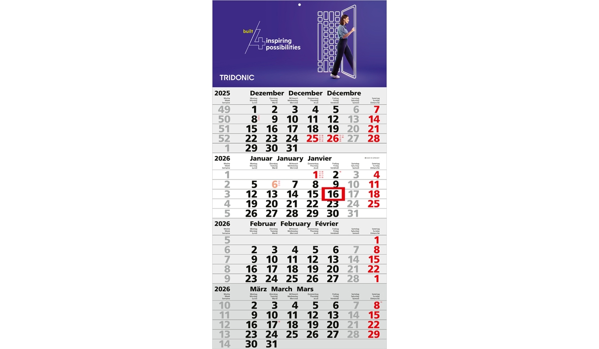 4 month Calendar 2026 Mega 4 A Including Advertising Printing