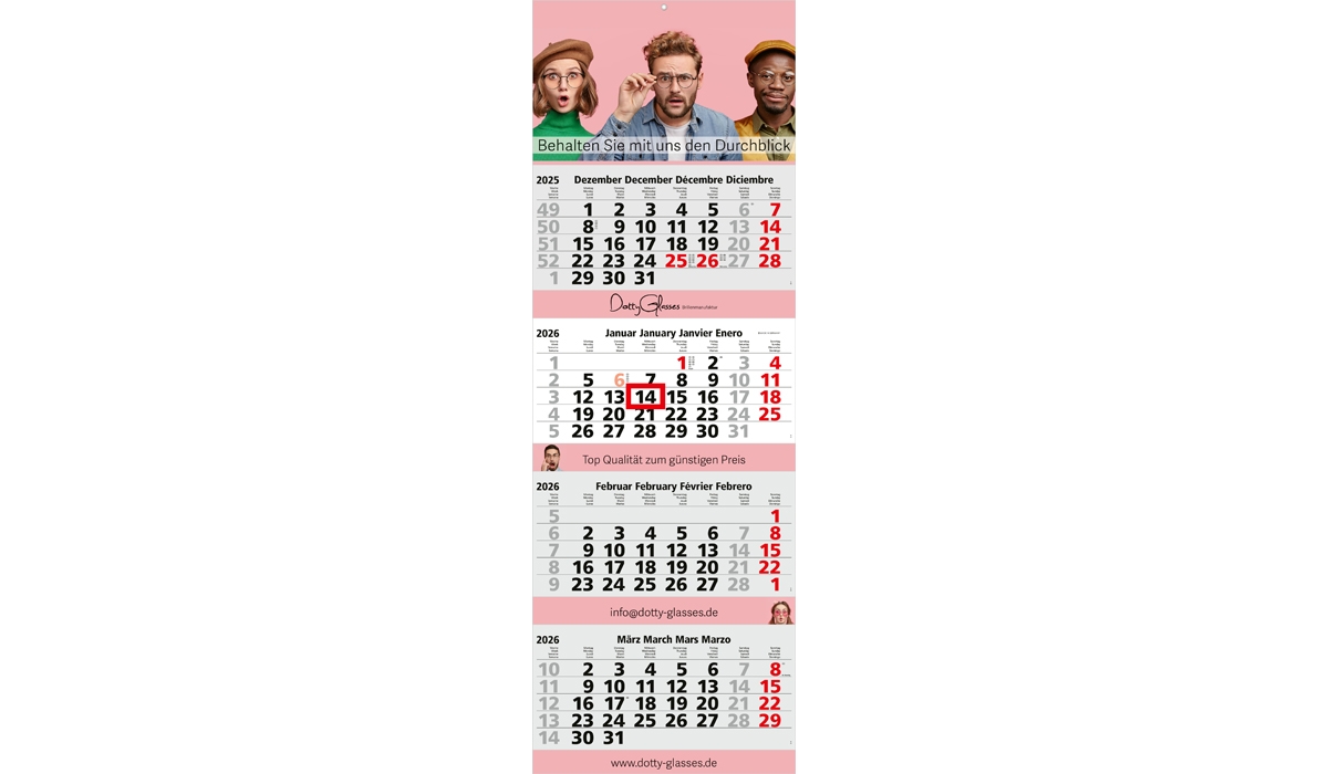 4 month Calendar 2026 Quadro 4 Post Including Advertising Printing