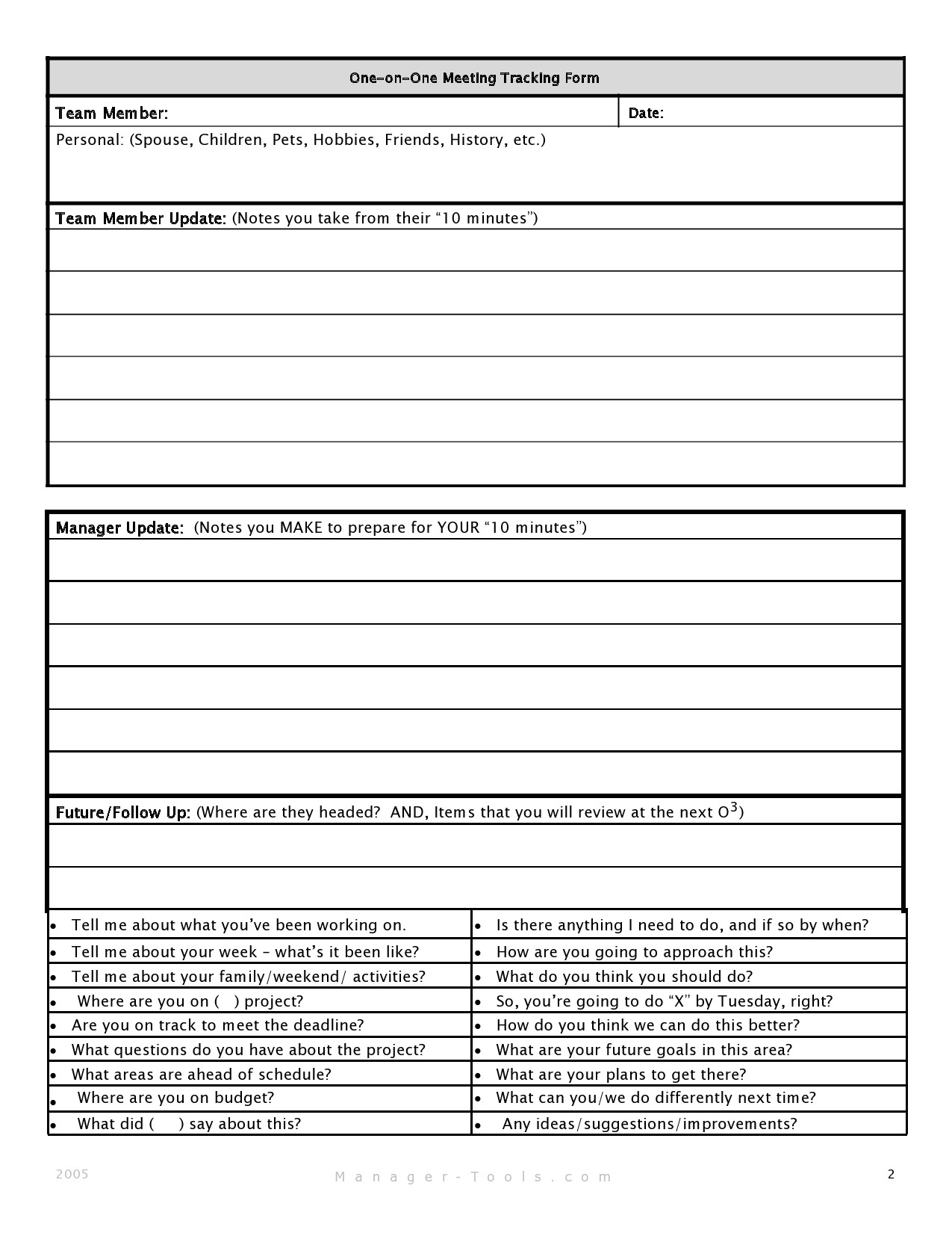 Printable One On One Meeting Template Excel