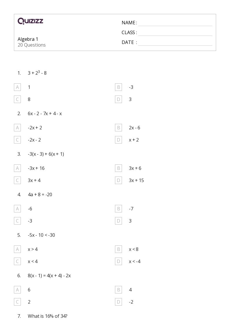 50 Algebra Worksheets For 9th Class On Quizizz Free amp Printable