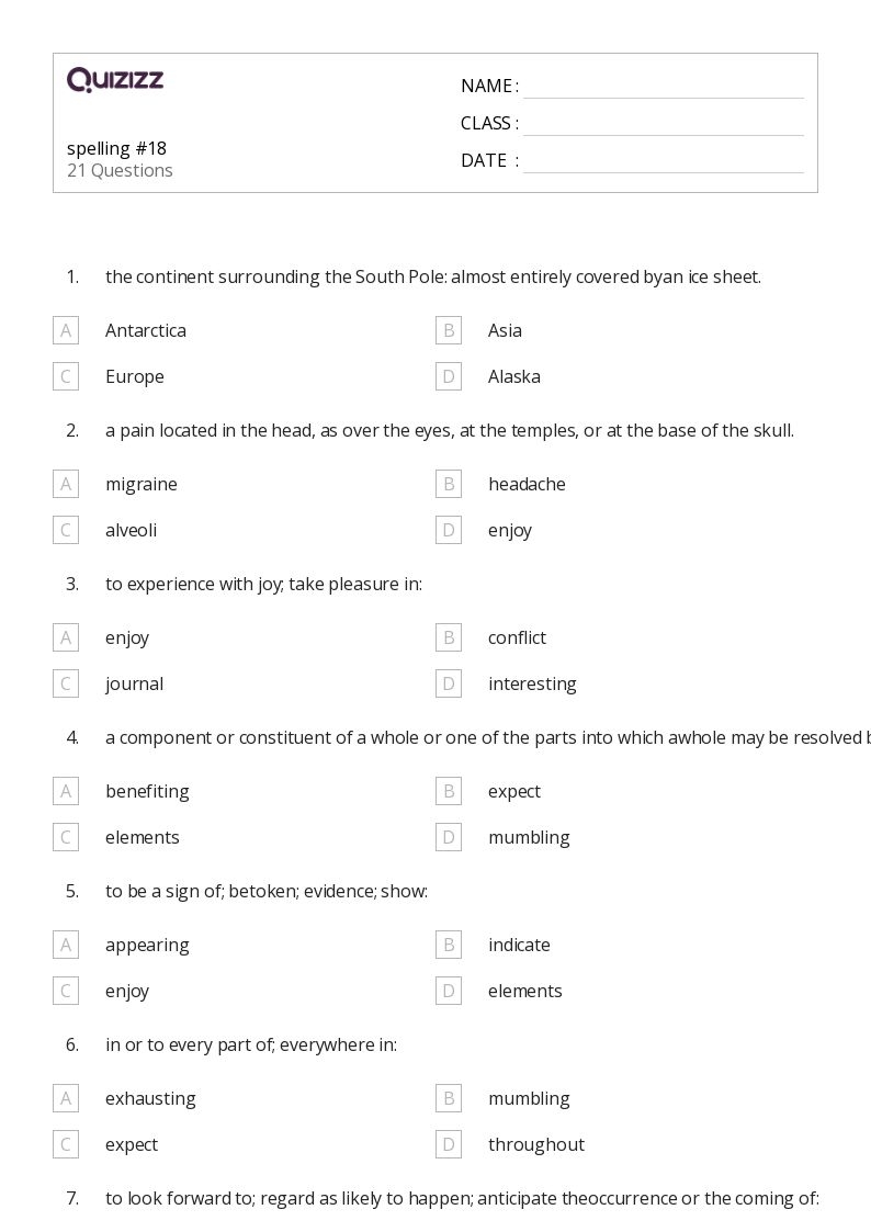 50 Spelling Worksheets For 6th Grade On Quizizz Free amp Printable